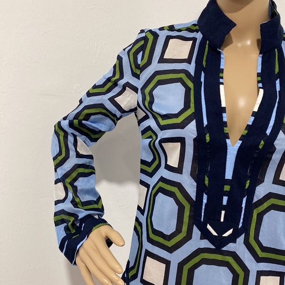 Tory Burch long sleeve notch neck printed tunic top, size XS. - Picture 2 of 9